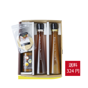 【贈答箱入り】ジンジャーシロップ琥珀200ml×1本-黄金200ml×1本-ハニージンジャージャム×1個-乾燥生姜×1個-01